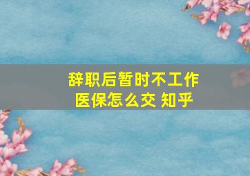 辞职后暂时不工作医保怎么交 知乎